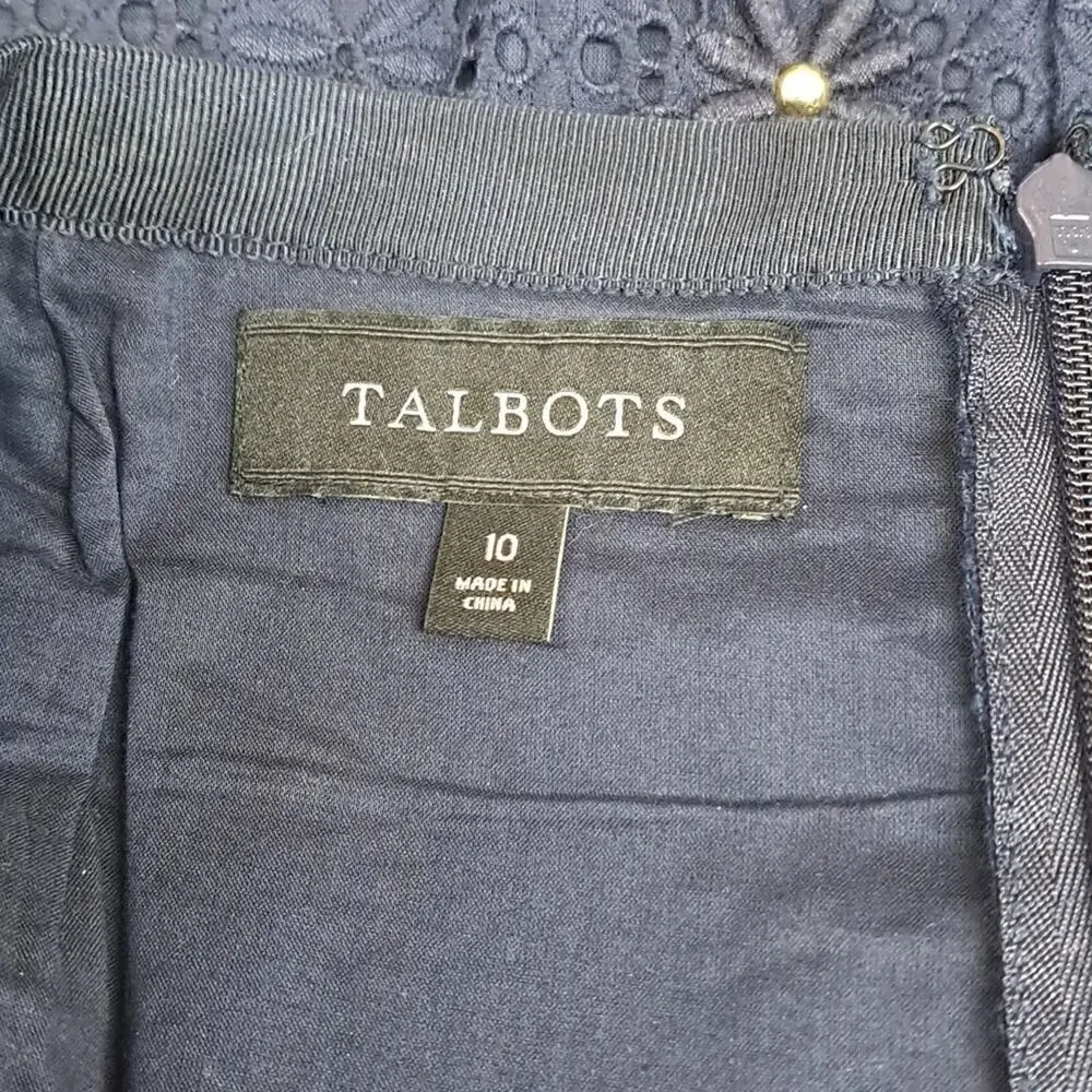 Talbots Navy Blue flower lace beaded pencil skirt size 10